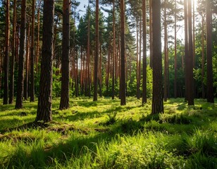 Fototapeta premium Sunlit Pine Forest