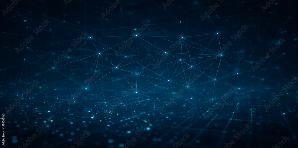 Poster abstract blue space background with a fractal pattern of stars and lines, depicting digital energy a