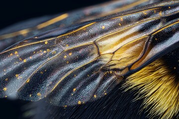 Intricate details of a bee wing, showcasing nature's artistry