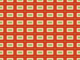 Seamless geometric pattern with repeating rectangles in red, green, and beige, perfect for festive and retro designs.