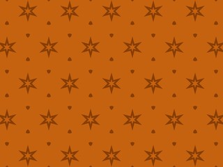 Seamless pattern, brown stars on orange background, simple and elegant design for textile and wallpaper