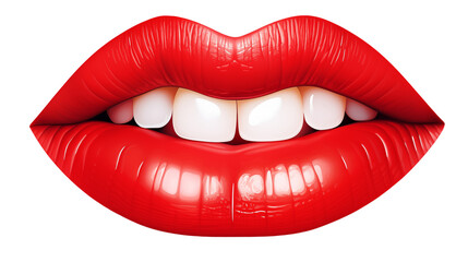 Sensual red lips with perfect white teeth on a transparent background