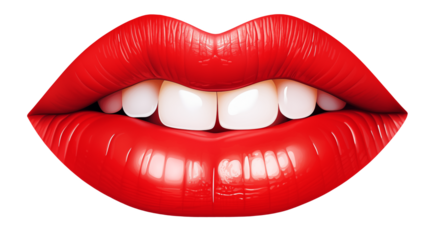 Sensual red lips with perfect white teeth on a transparent background
