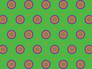 Seamless pattern, colorful concentric circles on green background, vibrant and playful design for various applications