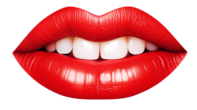 Sensual red lips with perfect white teeth on a transparent background