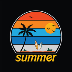 Retro Summer Beach Sunset T-Shirt Design