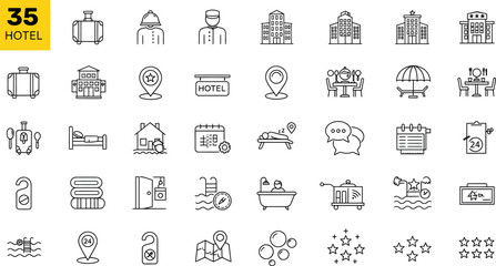 HOTEL Minimalist Line Icons - Travel & Hospitality Set