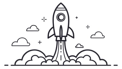 Launch Your Business Rocket Ship Line Art for Startup Success