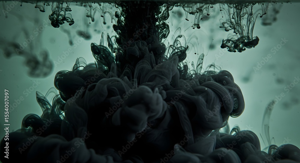 Aufkleber a dark ink cloud dissolving in a teal liquid creating an abstract and mesmerizing visual effect art