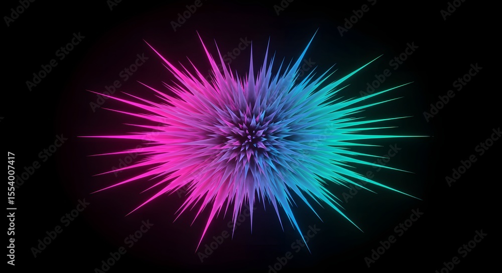 Aufkleber abstract spiky sphere with pink and blue gradient on a black background with glowing edges and sharp
