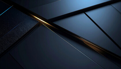 Abstract dark-blue geometric design with intersecting planes, gold accents, and subtle texture;  a sleek, modern aesthetic