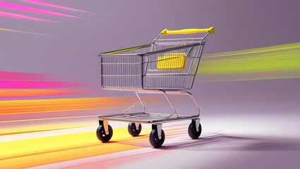 Golden Shopping Cart with Colorful Motion Blur, shopping cart on the street