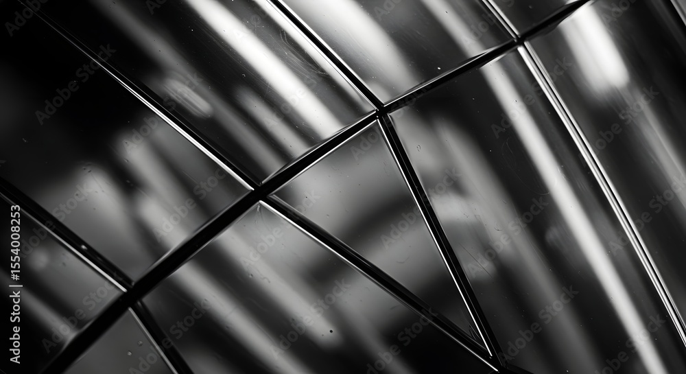 Poster monochrome image showing a glossy surface divided into squares with visible light reflections