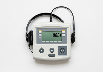 Audiometer Device with Headphones on White Background