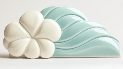 Ornate ceramic flower and wave design.