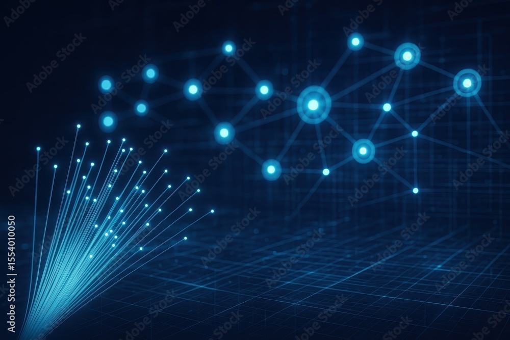 Aufkleber quantum computing network with illuminated fiber optic connections displaying global electronic inte