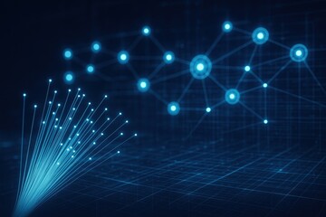 Fototapeta premium Quantum computing network with illuminated fiber optic connections displaying global electronic intelligence system
