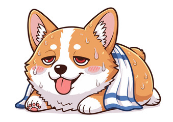 Adorable Sweaty Corgi Cartoon Illustration Summer Heat Exhaustion