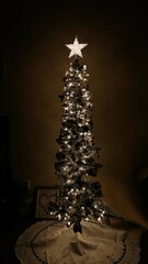 Christmas tree decorating home interior. Blurred