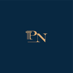 with monogram and pillar concept of elegant attorney design PN classy law logo letter