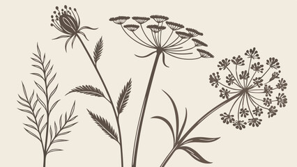 Vintage Wildflower Botanical Sketches – Hand-Drawn Floral Silhouettes