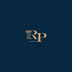 with monogram and pillar concept of elegant attorney design RP classy law logo letter