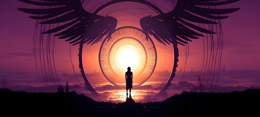 pop surreal unreal silhouettes spiral towards garuda, ai generatif