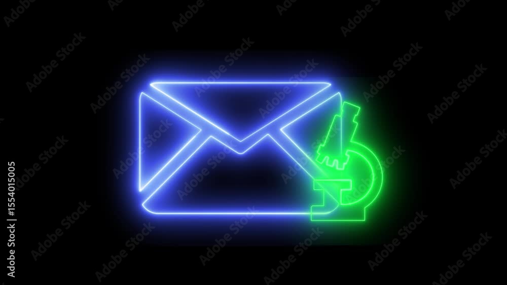 Aufkleber animation of a neon light effect icon of a mail envelope and a microscope