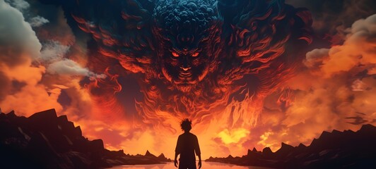 pop surreal unreal silhouettes spiral towards garuda, ai generatif