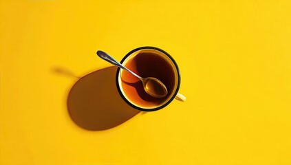 Yellow cup of tea with spoon