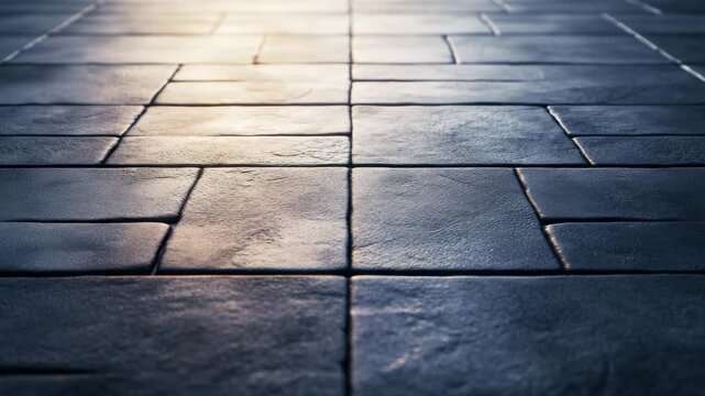 Textured stone tile pavement with square pattern and sunlight reflection creates calm and serene outdoor surface close up view footage floor stone tile pavement outdoor surface square sunlight