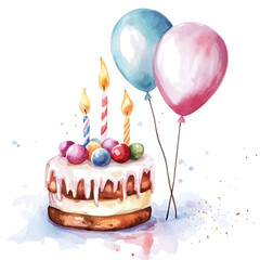 Birthday, watercolor vector, isolated on a white background.