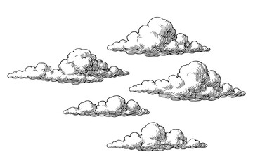 Set of Vintage Engraving Style Clouds Illustration