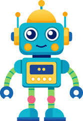 Playful cartoon robot illustration for a STEM workshop with white background.