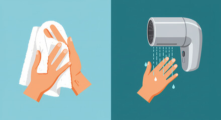 Drying Hands Towel vs. Hair Dryer - Hygiene Illustration