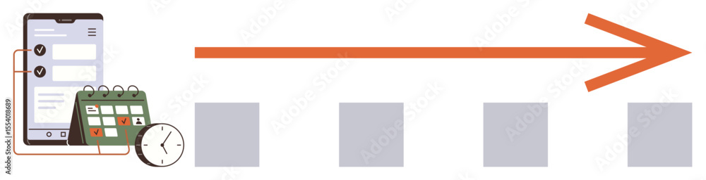 Poster smartphone with task checklist, calendar, and clock represents planning and scheduling. horizontal a