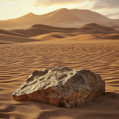 Close up of A Aesthetic Rock with The Serene Desert Landscape Designed to Showcase a Perfume or Skincare Presentation. Podium Display Concept