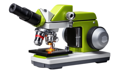 Science Observation: A cutting-edge microscope, gleaming with precision and innovation, stands poised for scientific discovery, inviting exploration into the unseen.