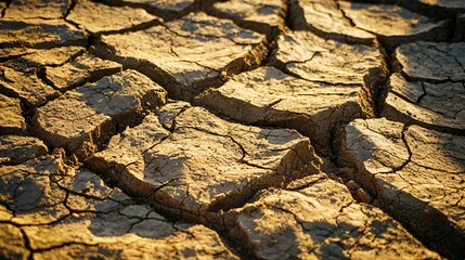 Dry cracked earth texture with deep fissures showing geological layers, drought and climate change concept, arid landscape and global warming effects
