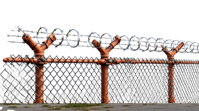 Barbed Wire Fence: A fence with a spiral of barbed wire against a sky, evoking feelings of security and restriction.