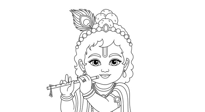 black and white krishna playing flute clip art preview