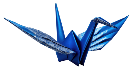 Origami Crane: A delicate, blue origami crane, its intricate folds catching the light, representing peace and artistry.