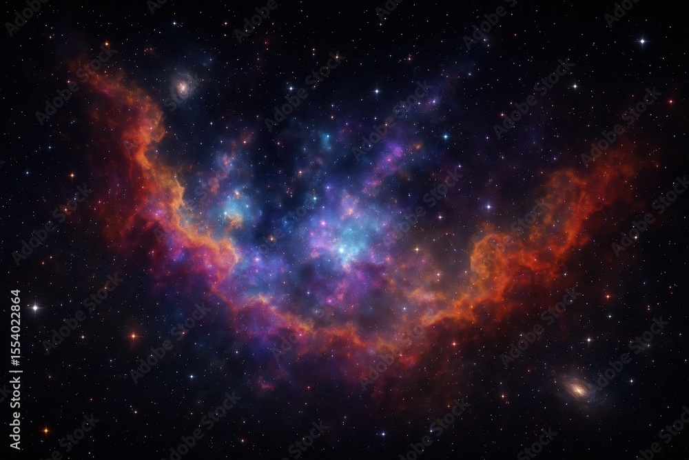 Poster cosmic nebula scene with swirling galaxies and celestial phenomena in deep space