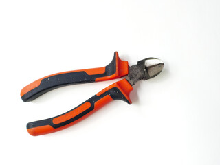 Obraz premium Orange and Black Diagonal Cutting Pliers on White background.
