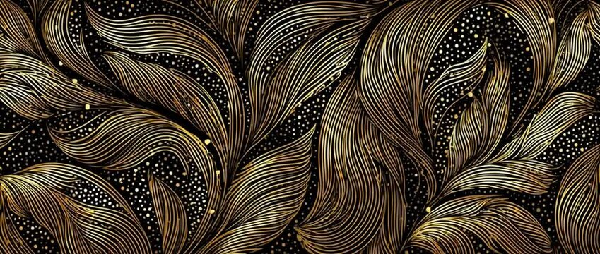 Gold-lined pattern background with swirls Abstract hand-drawn line art wallpaper design for wall decoration, packaging, and web poster template Generative AI