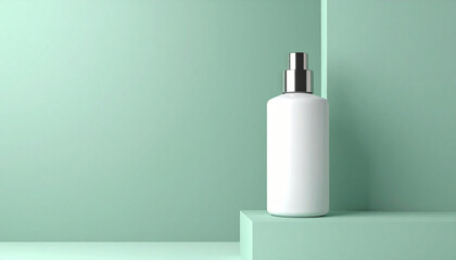 Cosmetic container product design on light green  background. Front view of 3D rendering.