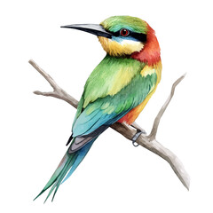Bee-eater Close Up, watercolor painting vector, isolated on a white background.