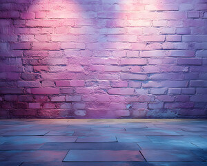 Pastel Pink Brick Wall Background with Floor Texture and Lighting