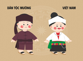 Vietnam Muong male and female characters cultural outfits flat design