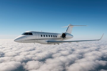 Obraz premium Executive Business Travel - Luxury Corporate Jet Soaring Above Cloud Formation